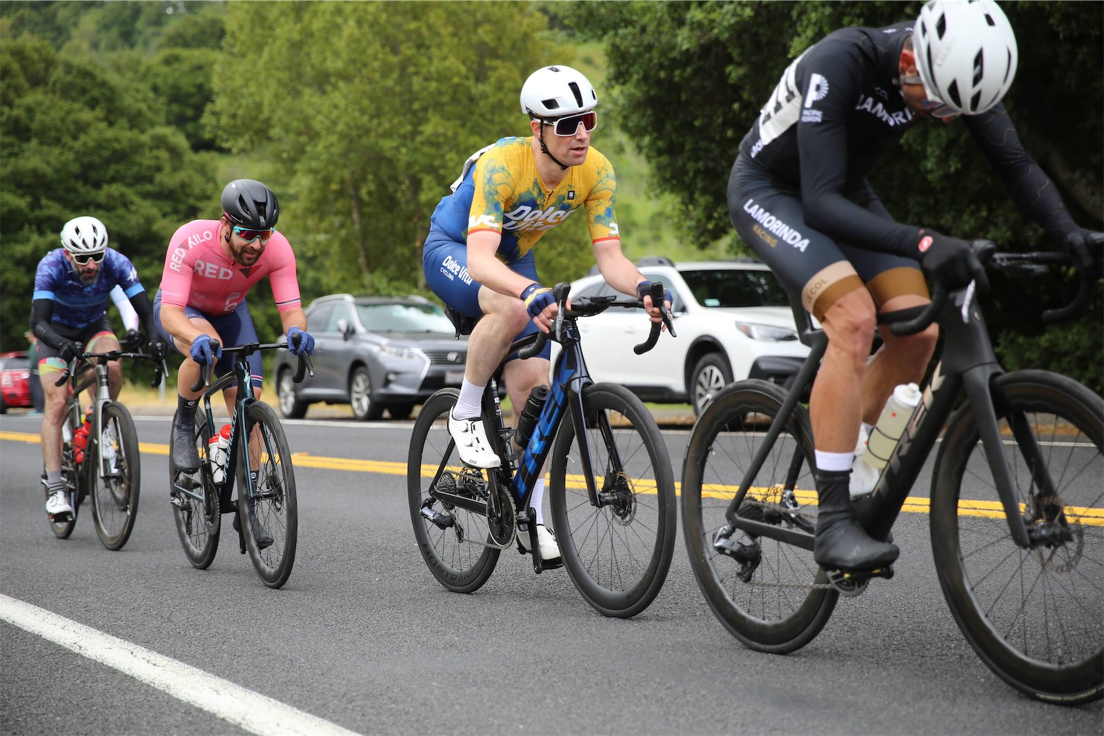 Dolce Vita Cycling riders racing at the 2025 Berkeley Hills Road Race